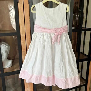 Vintage toddler formal dress long sleeveless pink bow white flower girl